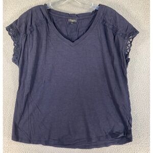 Talbots Top Women's Plus X Navy Blue Cap Sleeve Eyelet/Crochet Trim Coastal